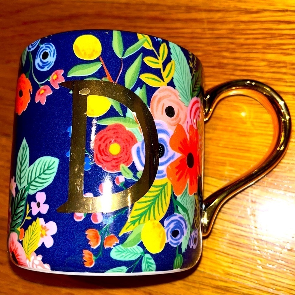 Anthropologie floral D mug by Rifle Paper Company NWOT
